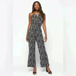 Goldray Women’s Black White Floral Wide Leg One Piece Sleeveless Jumper Size XXL